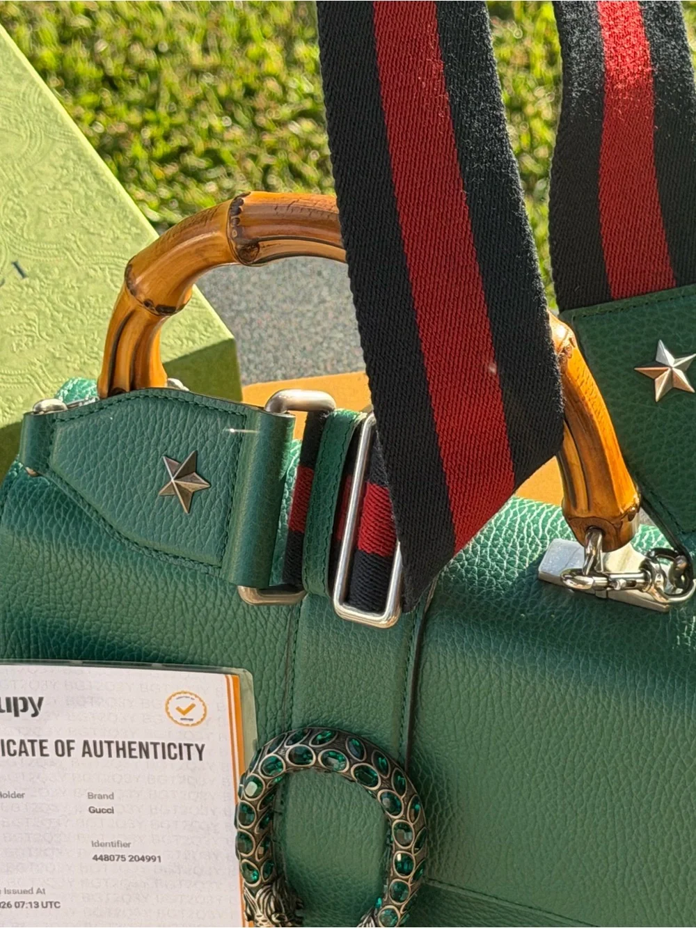 Gucci Emerald Green Leather Top-Handle Satchel with Bamboo Handles